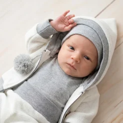 Włóczkowy 4 cz dres baggy niemowlęcy kolor biało-szary ostatnie sztuki 62, 68, 74, 86