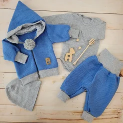 Włóczkowy 4 cz dres baggy niemowlęcy kolor jeans-szary ostatnie sztuki 56, 62, 80