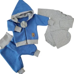 Włóczkowy 4 cz dres baggy niemowlęcy kolor jeans-szary ostatnie sztuki 56, 62, 80