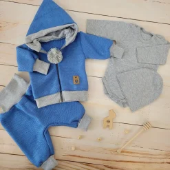 Włóczkowy 4 cz dres baggy niemowlęcy kolor jeans-szary ostatnie sztuki 56, 62, 80