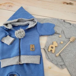 Włóczkowy 4 cz dres baggy niemowlęcy kolor jeans-szary ostatnie sztuki 56, 62, 80