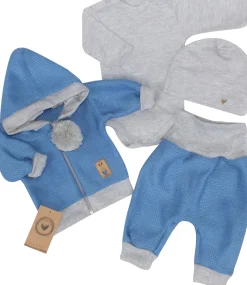 Włóczkowy 4 cz dres baggy niemowlęcy kolor jeans-szary ostatnie sztuki 56, 62, 80