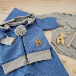 Włóczkowy 4 cz dres baggy niemowlęcy kolor jeans-szary ostatnie sztuki 56, 62, 80