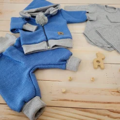 Włóczkowy 4 cz dres baggy niemowlęcy kolor jeans-szary ostatnie sztuki 56, 62, 80