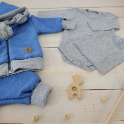 Włóczkowy 4 cz dres baggy niemowlęcy kolor jeans-szary ostatnie sztuki 56, 62, 80