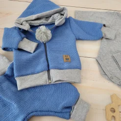 Włóczkowy 4 cz dres baggy niemowlęcy kolor jeans-szary ostatnie sztuki 56, 62, 80