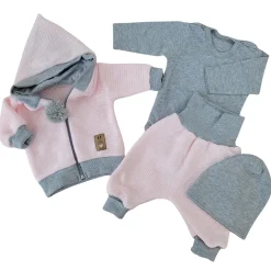 Włóczkowy 4 cz dres baggy niemowlęcy kolor różowo-szary ostatnie sztuki 56, 68, 74, 80, 86