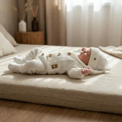 Włóczkowy 4 cz dres niemowlęcy z guzikami 56-86 biały