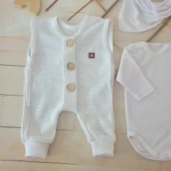 Włóczkowy 3 cz komplet z guzikami biały ostatnie sztuki 56, 68, 74, 80, 86