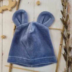 Welurowa czapka niemowlęca z uszkami 56-86 jeans