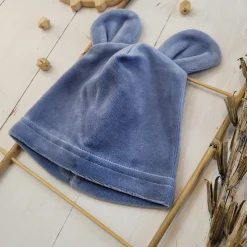 Welurowa czapka niemowlęca z uszkami 56-86 jeans