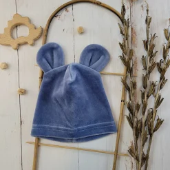 Welurowa czapka niemowlęca z uszkami 56-86 jeans