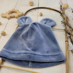 Welurowa czapka niemowlęca z uszkami 56-86 jeans