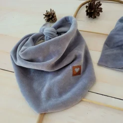 Welurowa Czapka turban + chustka rozmiar 0-6miesięcy 6-12miesięcy 1-3lat szara