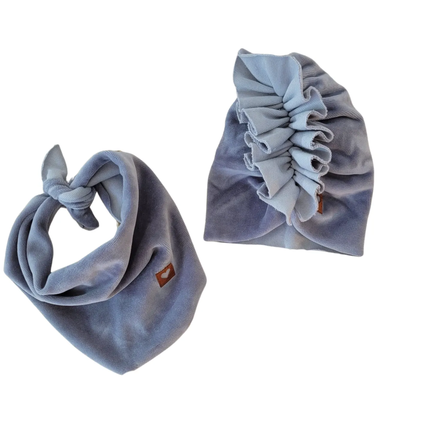 Welurowa Czapka turban + chustka rozmiar 0-6miesięcy 6-12miesięcy 1-3lat szara