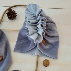 Welurowa Czapka turban + chustka rozmiar 0-6miesięcy 6-12miesięcy 1-3lat szara