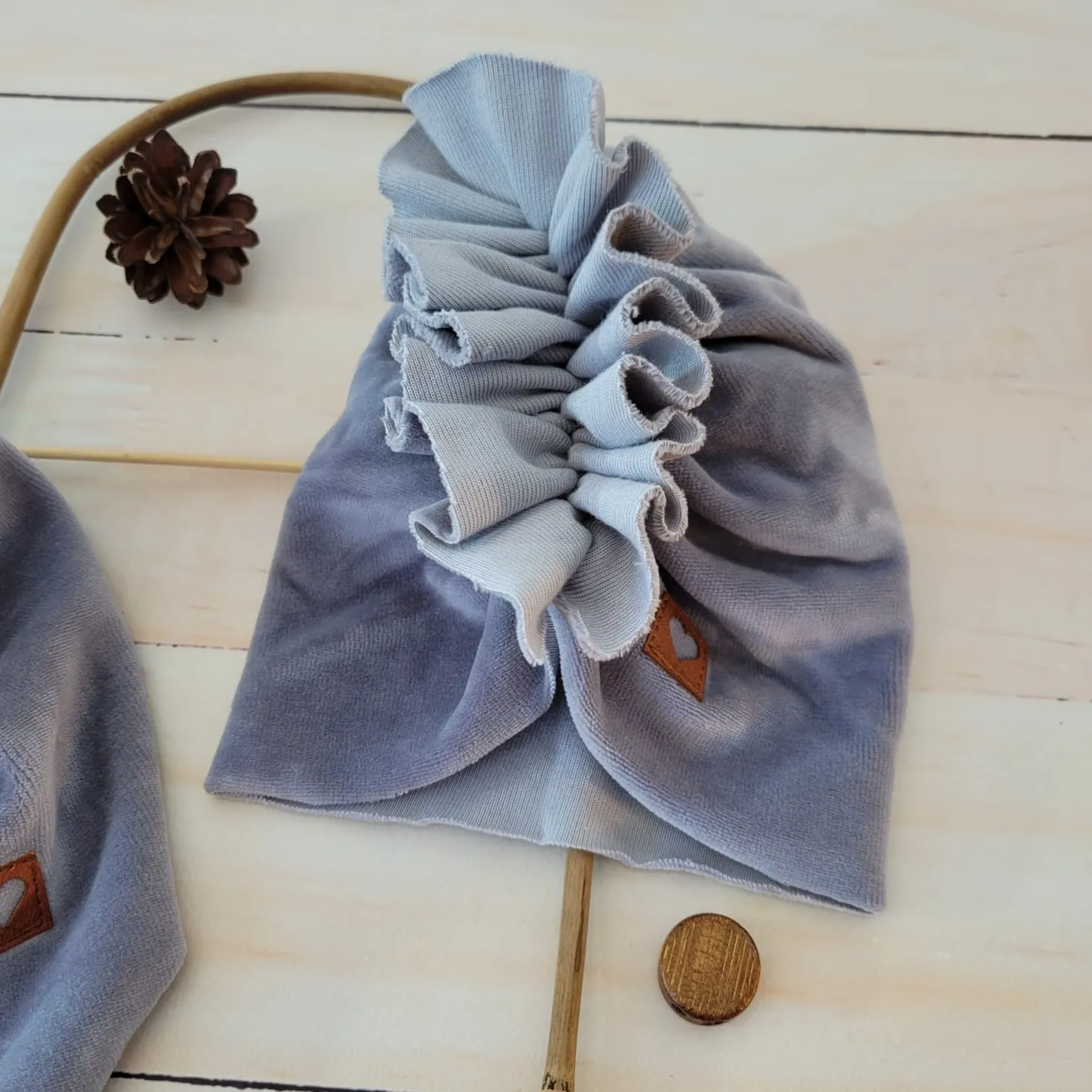 Welurowa Czapka turban + chustka rozmiar 0-6miesięcy 6-12miesięcy 1-3lat szara