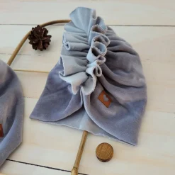 Welurowa Czapka turban + chustka rozmiar 0-6miesięcy 6-12miesięcy 1-3lat szara