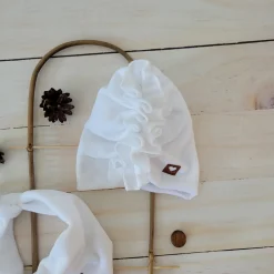 Welurowa Czapka turban + chustka rozmiar 0-6miesięcy 6-12miesięcy 1-3lat biała