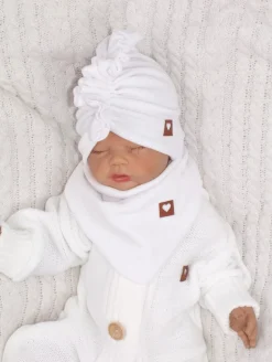 Welurowa Czapka turban + chustka rozmiar 0-6miesięcy 6-12miesięcy 1-3lat biała
