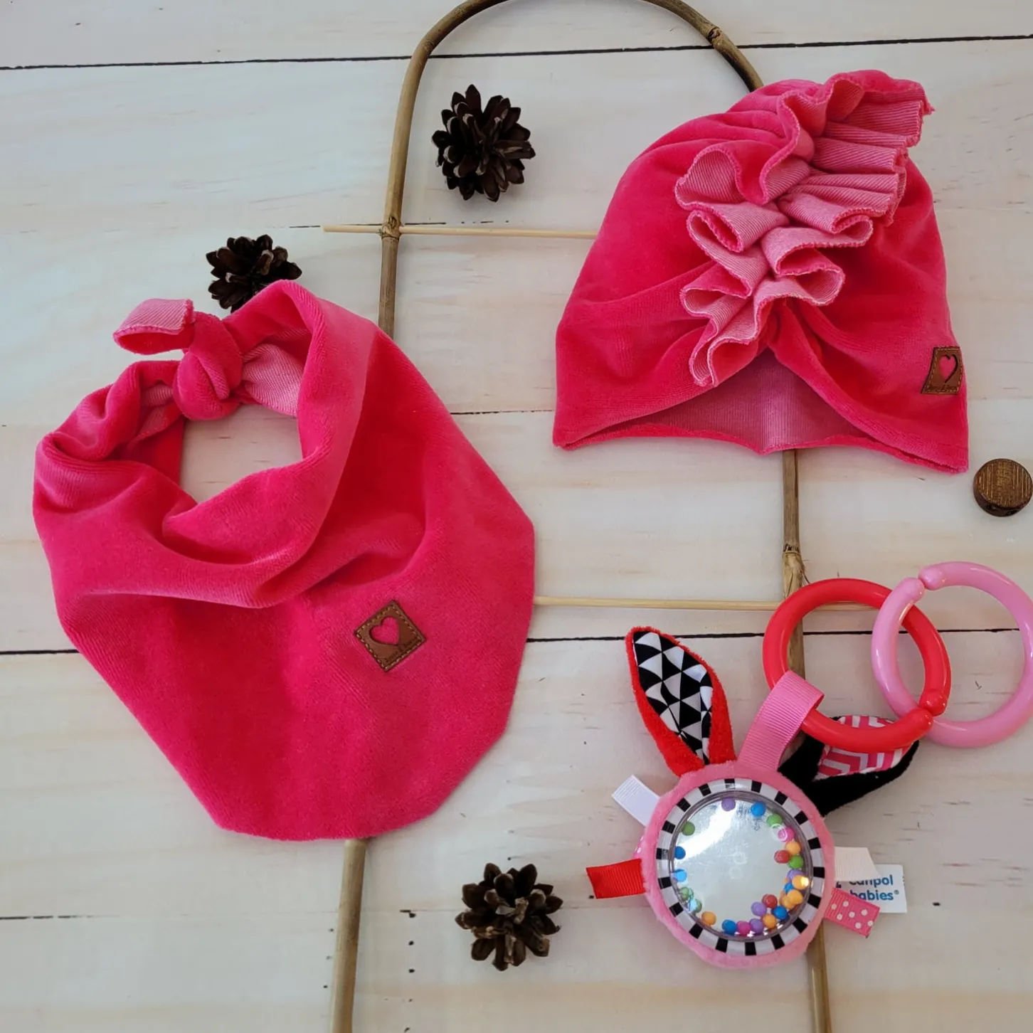 Welurowa Czapka turban + chustka rozmiar 0-6miesięcy 6-12miesięcy 1-3lat amarantowa