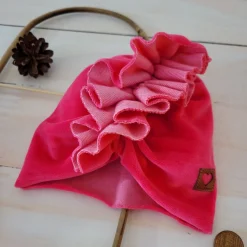 Welurowa Czapka turban + chustka rozmiar 0-6miesięcy 6-12miesięcy 1-3lat amarantowa