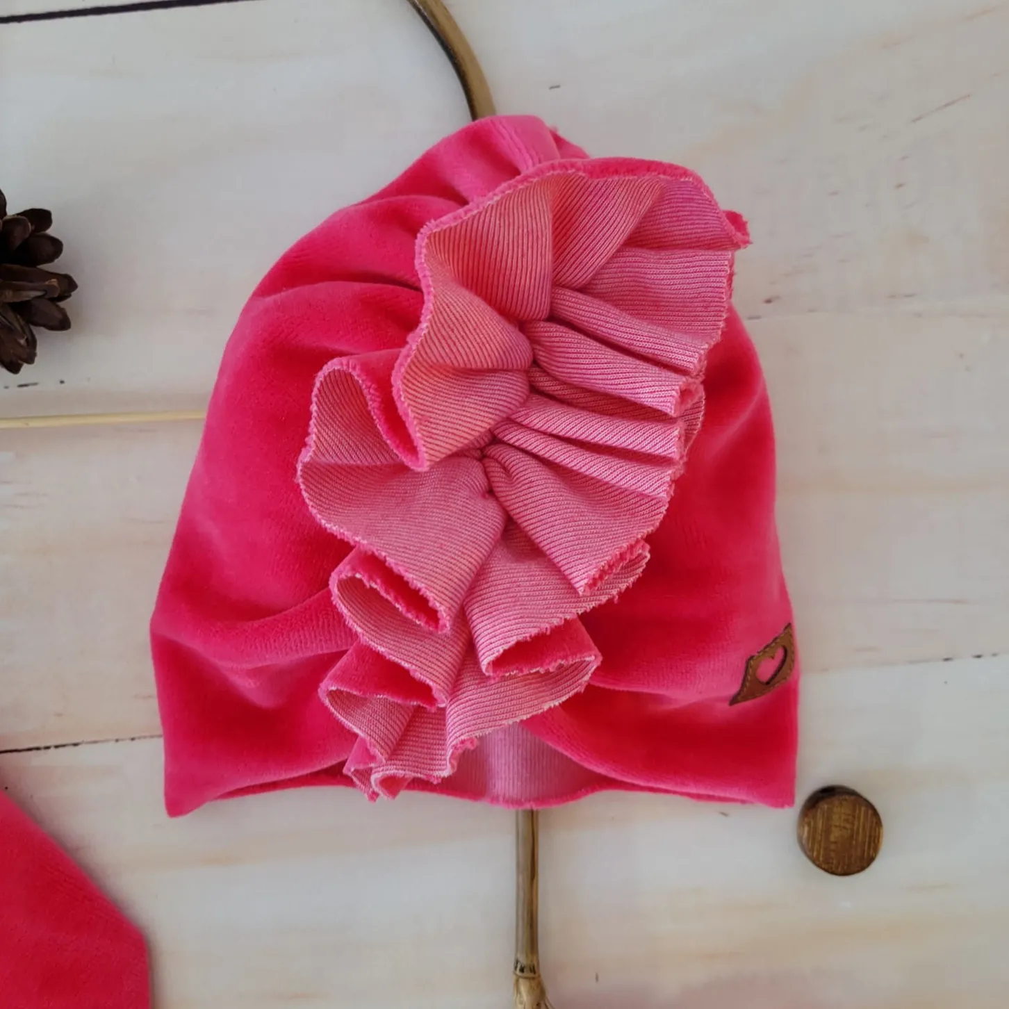 Welurowa Czapka turban + chustka rozmiar 0-6miesięcy 6-12miesięcy 1-3lat amarantowa