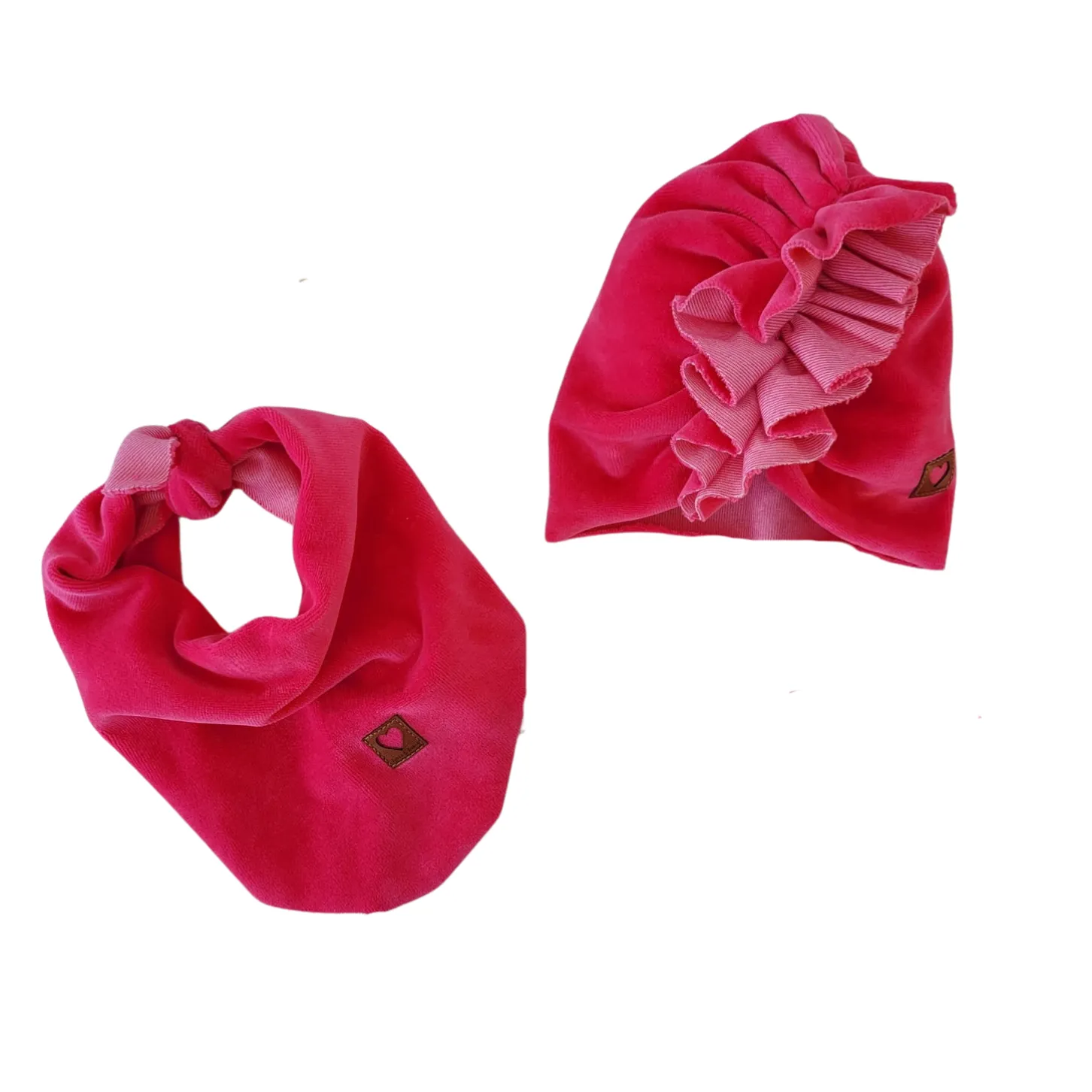 Welurowa Czapka turban + chustka rozmiar 0-6miesięcy 6-12miesięcy 1-3lat amarantowa