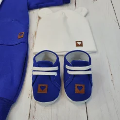 Zestaw kombinezon z kapturem pajac + czapka + buty 56-86 szafirowy