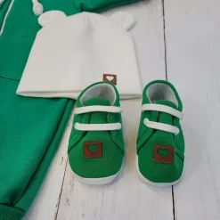 Zestaw kombinezon z kapturem pajac + czapka + buty 56-86 zielony