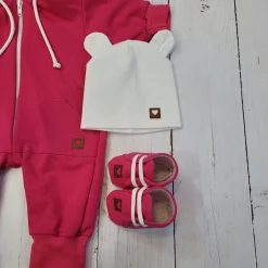 Zestaw kombinezon z kapturem pajac + czapka + buty 56-86 amarant
