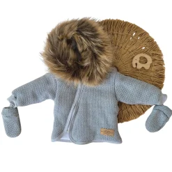 Zimowa ocieplana kurtka z futerkiem+rękawiczki szara ostatnie sztuki 56, 62, 68, 80